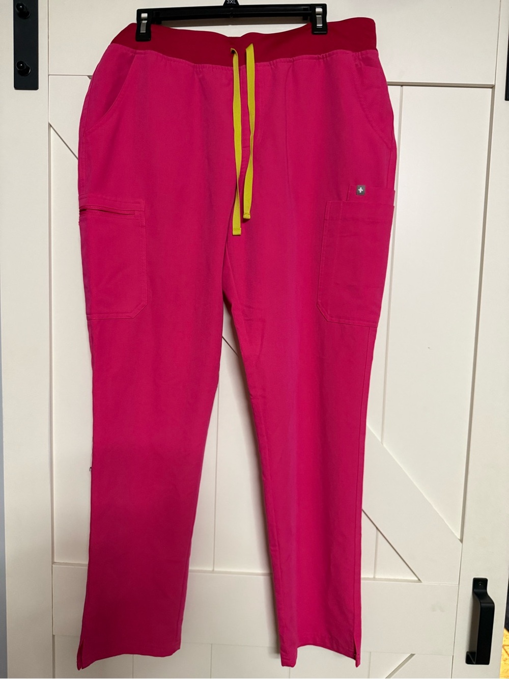 Figs Hot Pink Jogger Pants with Yellow Drawstring